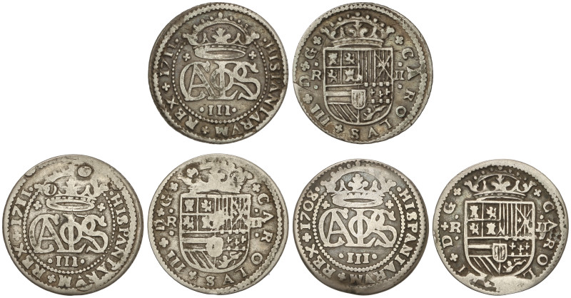 Spanish Monarchy

Charles III, Pretender

Lote 3 monedas 2 Reales. 1708, 171...