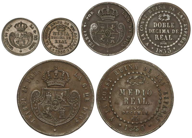 Spanish Monarchy

Isabel II

Lote 3 monedas 1/2 Décima, Doble Décima y 1/2 R...