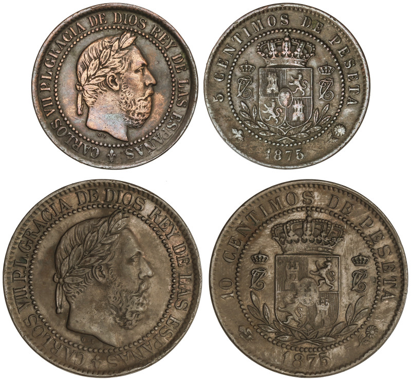 Peseta Period

Charles VII, Pretender

Lote 2 monedas 5 y 10 Céntimos. 1875....