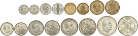 Peseta Period

Estado Español

Serie 8 monedas 10 Céntimos a 100 Pesetas. (*71). En tira original F.N.M.T. La de 100 Pesetas (*19-70). PRUEBAS.