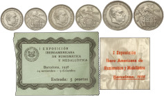 Peseta Period

Estado Español

Serie 3 monedas 5, 25 y 50 Pesetas. 1957. (*BA). I Exposición Iberoamericana de Numismática y Medallística. Barcelo...