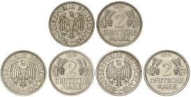 World Coins

Germany

Lote 3 monedas 2 Mark. 1951 D, F, J. CuNi. A EXAMINAR. KM-111. MBC+ a EBC.