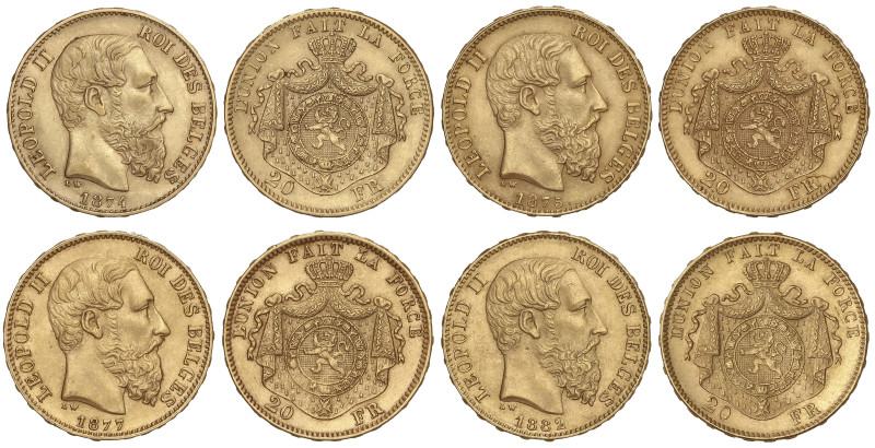 World Coins

Belgium

Lote 4 monedas 20 Francs. 1874 a 1882. LEOPOLD II. Pes...