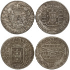 World Coins

Brazil

Lote 2 monedas 960 Reis. 1816R, 1820B. AR. Acuñadas sobre una moneda de 8 reales. KM-326.1, 326.2. MBC.