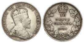 World Coins

Canada

10 Cents. 1904. EDWARD VII. 2,30 grs. AR. (Pequeños golpecitos). ESCASA. KM-10. MBC.