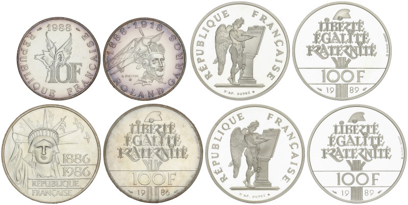 World Coins

France

Lote 5 monedas 10 y 100 Francs (4). 1986 a 1989. AR. Ro...