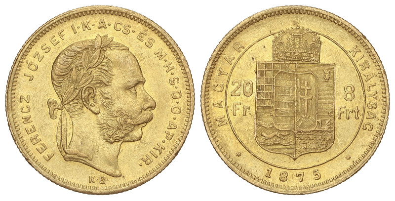 World Coins

Hungary

8 Forint 20 Francs. 1875-KB. FRANZ JOSEPH I. KREMNITZ....