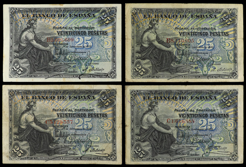 Spanish Banknotes

Banco de España

Lote 4 billetes 25 Pesetas. 24 Septiembr...