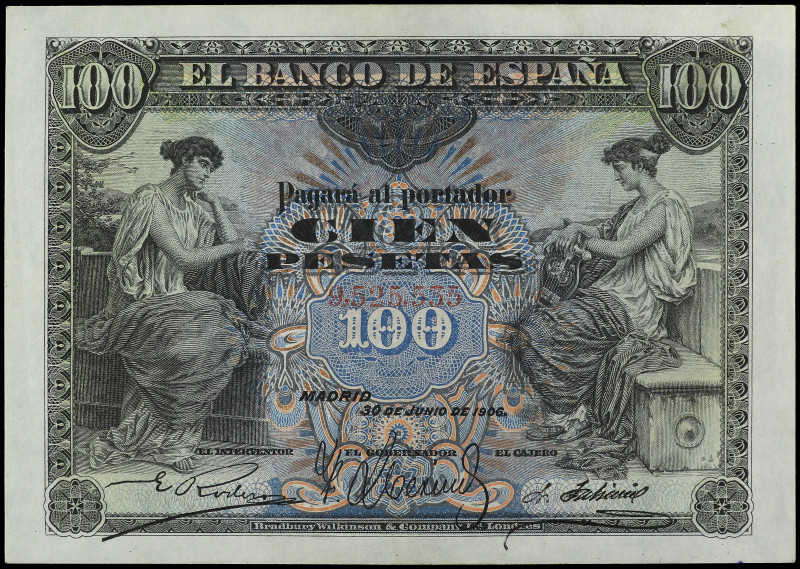 Spanish Banknotes

Banco de España

100 Pesetas. 30 Junio 1906. Sin Serie. E...