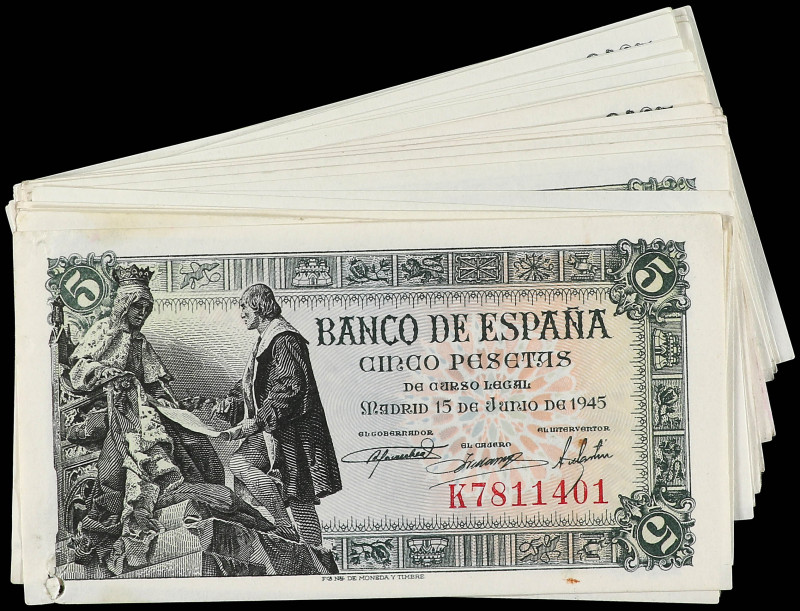 Spanish Banknotes

Estado Español

Lote 26 billetes 5 Pesetas. 15 Junio 1945...