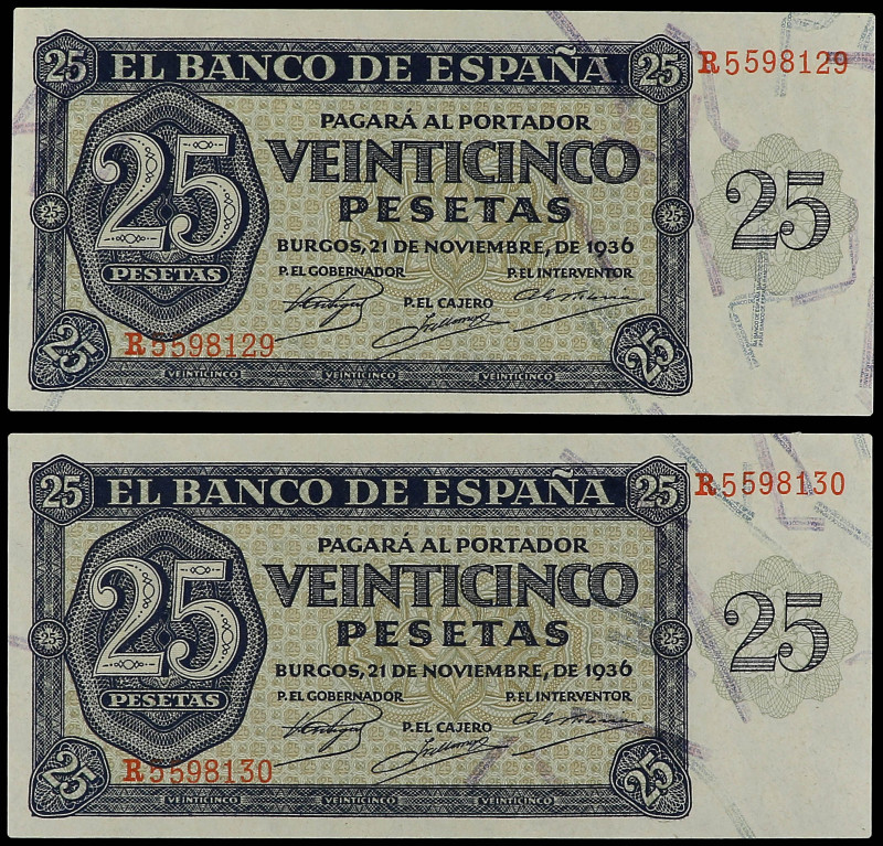 Spanish Banknotes

Estado Español

Lote 2 billetes 25 Pesetas. 21 Noviembre ...