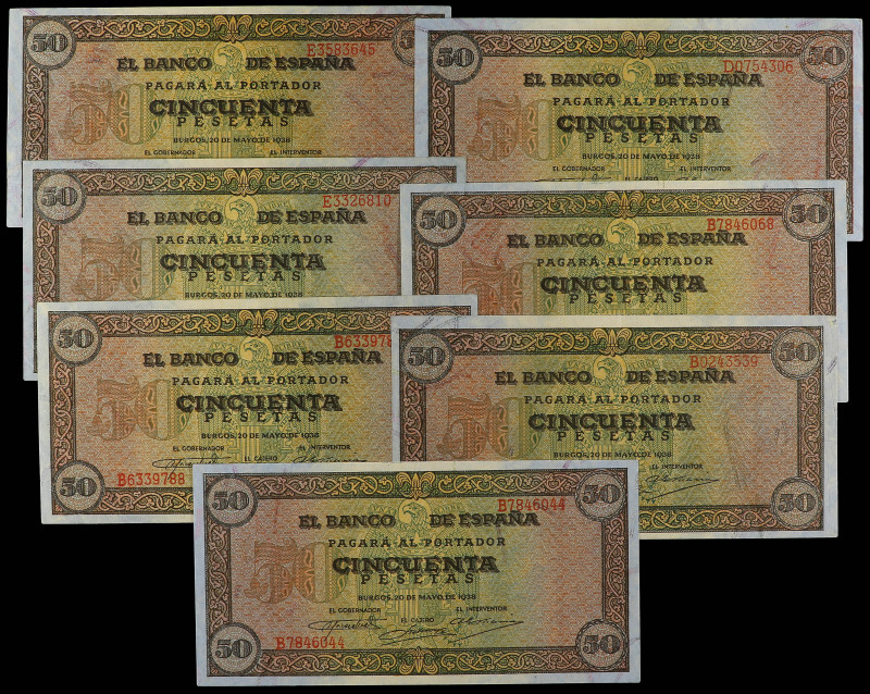 Spanish Banknotes

Estado Español

Lote 7 billetes 50 Pesetas. 22 Mayo 1938....