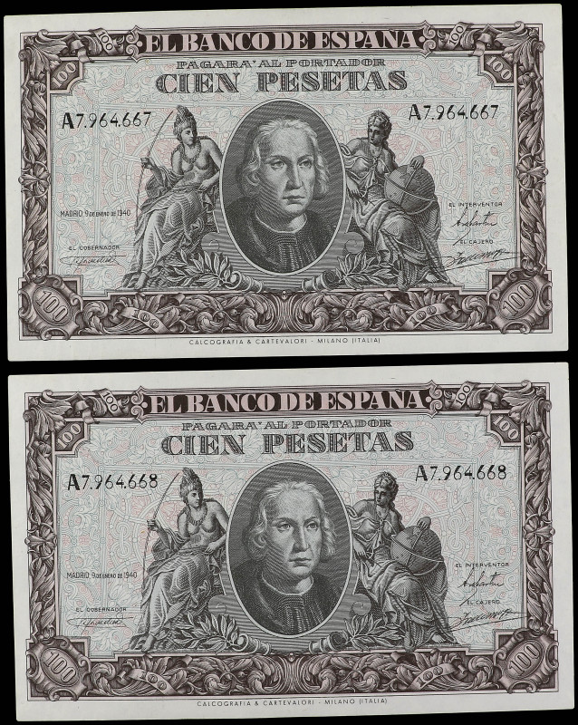 Spanish Banknotes

Estado Español

100 Pesetas. 9 Enero 1940. Colón. Serie A...