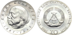 Fehlprägungen, Proben und Abschläge
 10 MDN 1967. Kollwitz. Randschrift: 3 x 10 MARK Jaeger 1519 F1 Auflagenhöhe: ca. 5000 Exemplare. Fast Stempelgla...