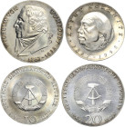 Fehlprägungen, Proben und Abschläge
 10 MDN 1967. Kollwitz. Randschrift: 3 x 10 MARK und 20 MDN 1967 Humboldt. Randschrift: 3 x 20 MARK Jaeger 1519 F...