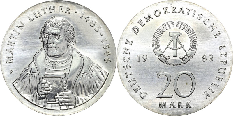 Kurs- und Gedenkmünzen
 20 Mark 1983. Luther Jaeger 1591 Fast Stempelglanz