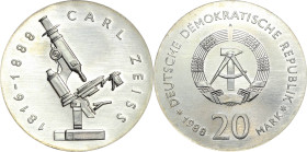 Kurs- und Gedenkmünzen
 20 Mark 1988. Zeiss Jaeger 1621 Leicht berieben, vorzüglich-Stempelglanz