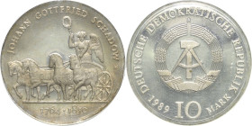 Kurs- und Gedenkmünzen
 10 Mark 1989. Schadow. Im verplombten Originaletui Jaeger 1629 Polierte Platte