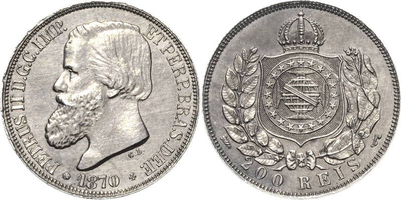 Brasilien
Pedro II. 1831-1889 200 Reis 1870. Kupfer-Nickel-Probe KM vgl. Pn 138...