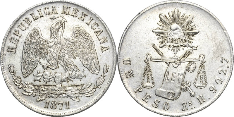 Mexiko
2. Republik seit 1867 Peso 1871, Zs/H-Zacatecas KM 408.8 Winz. Randfehle...