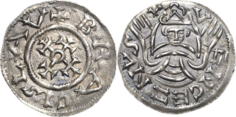 Böhmen
Bretislaus I., 2. Regierungszeit, 1037-1055 Denar Kreuzmonogramm, + BRAC...