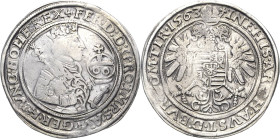 Habsburg
Ferdinand I. 1521-1564 Guldentaler (60 Kreuzer) 1563, Hall Voglhuber 57 Davenport 33 M./T. 140 Markl 1727 Sehr schön