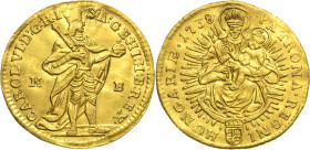 Habsburg
Karl VI. 1711-1740 Dukat 1738, KB-Kremnitz Stehender Kaiser in Harnisch und umgelegtem Mantel halbrechts mit Krone, Zepter, Reichsapfel und ...