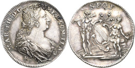 Habsburg
Maria Theresia 1740-1780 Silberjeton o.J. (1752) (N. Heylbrouck) Stadt Brügge. Brustbild nach rechts / Wilder Mann mit wilder Frau halten Wa...