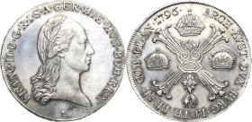 Habsburg
Franz II.(I.) 1792-1806 Taler 1796, A-Wien Davenport 1390 Jaeger 134 Av. Kl. Kratzer, vorzüglich/vorzüglich-Stempelglanz