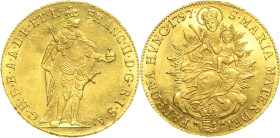 Habsburg
Franz II.(I.) 1792-1806 Dukat 1797, Kremnitz Jaeger 125 Huszár 1920 Friedberg 209 GOLD. 3.52 g. Kl. Randfehler, vorzüglich-Stempelglanz