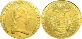 Kaiserreich Österreich
Franz I. 1804-1835 Dukat 1822 A-Wien Jaeger 191 Friedberg 464 Schlumberger 149 GOLD. 3.54 g. Vorzüglich/fast Stempelglanz