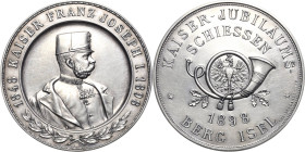 Kaiserreich Österreich
Franz Joseph I. 1848-1916 Silbermedaille 1898. Kaiserjubiläumsschießen auf dem Berg Isel. Brustbild nach rechts / Horn mit Tir...