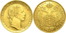 Kaiserreich Österreich
Franz Joseph I. 1848-1916 Dukat 1856, A-Wien Jaeger 297 Friedberg 490 Schlumberger 373 GOLD. 3.49 g. Prachtvolles Exemplar vom...
