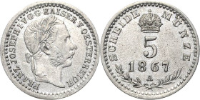 Kaiserreich Österreich
Franz Joseph I. 1848-1916 5 Kreuzer 1867, A-Wien Jaeger 332 Sehr selten. Fast Vorzüglich/vorzüglich