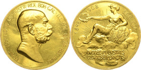 Kaiserreich Österreich
Franz Joseph I. 1848-1916 100 Kronen 1908, Wien 60. Regierungsjubiläum. Brustbild nach rechts / Allegorische Darstellung der l...