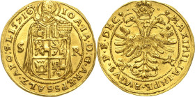 Geistlichkeiten - Salzburg
Johann Jakob Khuen von Belasi 1560-1586 Doppeldukat 1571. Mit Titel Maximilians II Zöttl 543 Probszt 477 Friedberg 636 GOL...