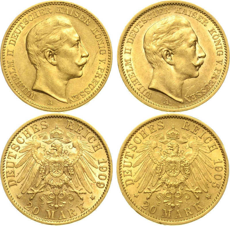 Preußen
Wilhelm II. 1888-1918 20 Mark 1905 und 1909 A Jaeger 252 2 Stück. Fast ...