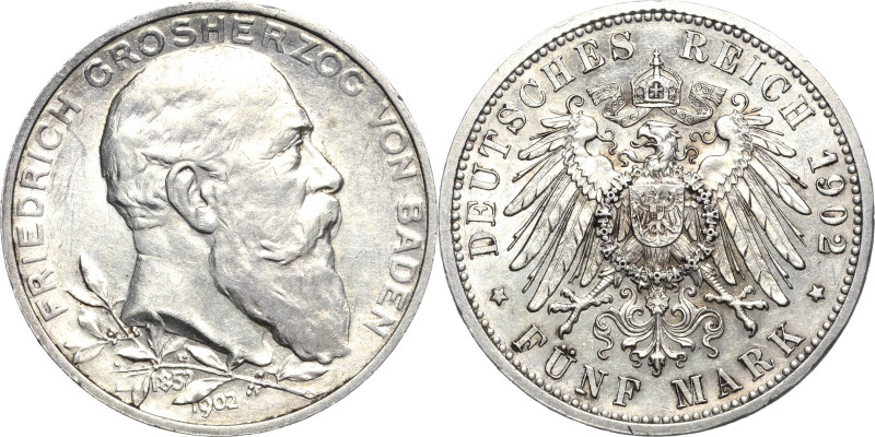 Baden
Friedrich I. 1856-1907 5 Mark 1902 (G) Regierungsjubiläum Jaeger 31 Kl. K...