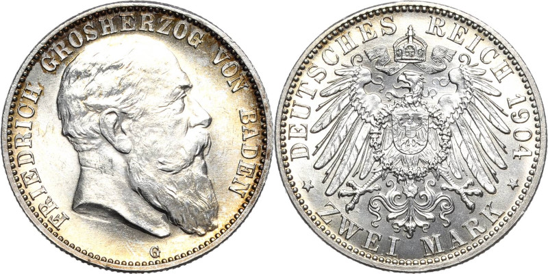 Baden
Friedrich I. 1856-1907 2 Mark 1904 G Jaeger 32 Kl. Kratzer, fast Stempelg...