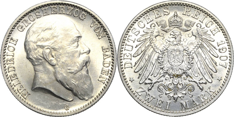 Baden
Friedrich I. 1856-1907 2 Mark 1907 G Jaeger 32 Fast Stempelglanz/Stempelg...