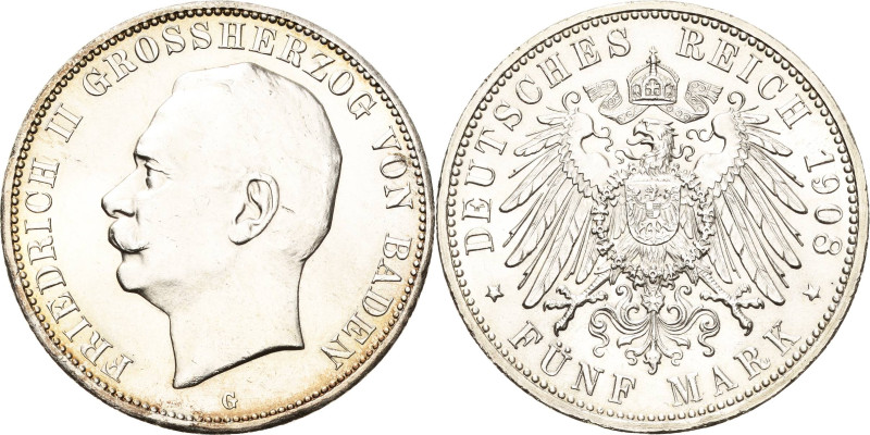 Baden
Friedrich II. 1907-1918 5 Mark 1908 G Jaeger 40 Sehr selten in dieser Erh...