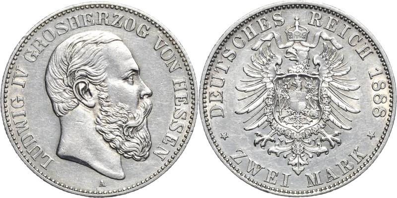 Hessen
Ludwig IV. 1877-1892 2 Mark 1888 A Jaeger 68 Selten. Sehr schön-vorzügli...