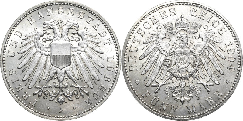 Lübeck
 5 Mark 1904 A Jaeger 83 Vorzüglich-Stempelglanz