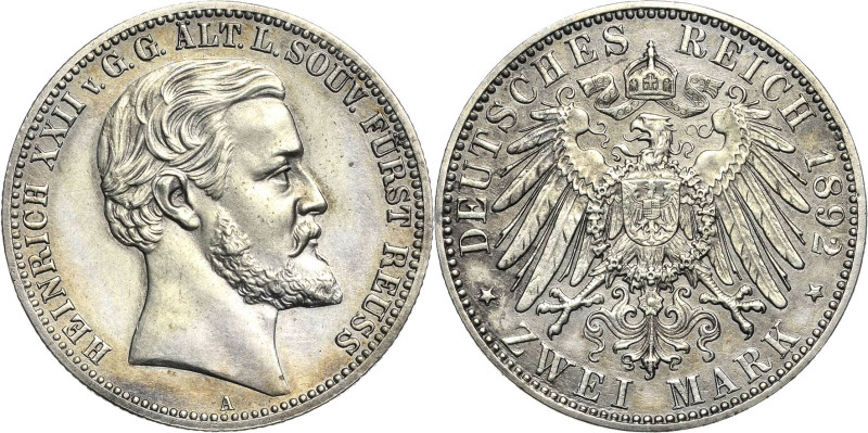 Reuss-Ältere Linie
Heinrich XXII. 1859-1902 2 Mark 1892 A Jaeger 117 Revers lei...