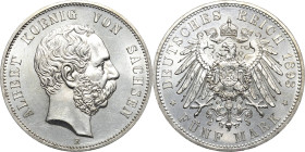 Sachsen
Albert 1873-1902 5 Mark 1893 E Jaeger 125 Prachtvolles Exemplar vom Erstabschlag. Selten in dieser Erhaltung. Fast Stempelglanz