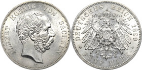 Sachsen
Albert 1873-1902 5 Mark 1899 Jaeger 125 Attraktives Exemplar. Kl. Randfehler, kl. Kratzer, vorzüglich/vorzüglich-Stempelglanz