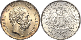 Sachsen
Albert 1873-1902 2 Mark 1902 E Auf seinen Tod Jaeger 127 Prachtvolles Exemplar mit feiner Patina. Stempelglanz