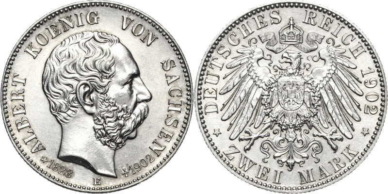 Sachsen
Albert 1873-1902 2 Mark 1902 E Auf seinen Tod Jaeger 127 Fast prägefris...