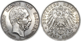 Sachsen
Albert 1873-1902 5 Mark 1902 E Auf seinen Tod Jaeger 128 Vorzüglich-Stempelglanz