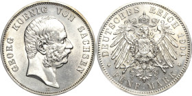 Sachsen
Georg 1902-1904 5 Mark 1904 E Jaeger 130 Min. Randfehler, fast Stempelglanz/Stempelglanz
